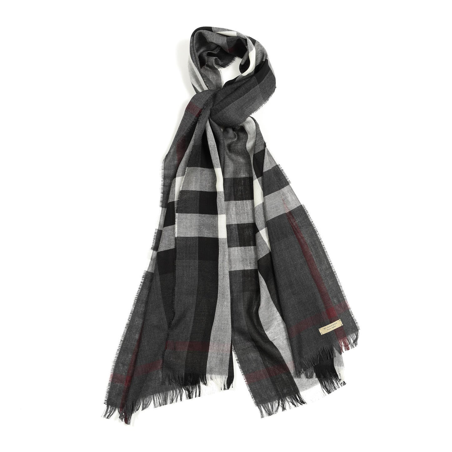 Wool Cashmere Check Lightweight Scarf Charcoal
