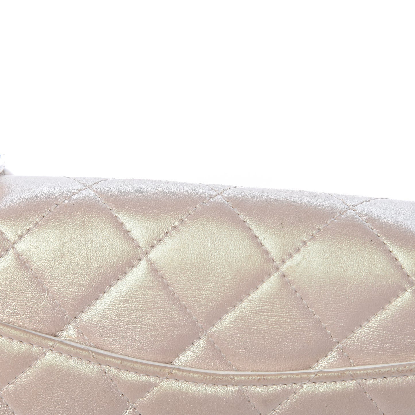 Metallic Lambskin Quilted Extra Mini Rectangular Flap Ivory