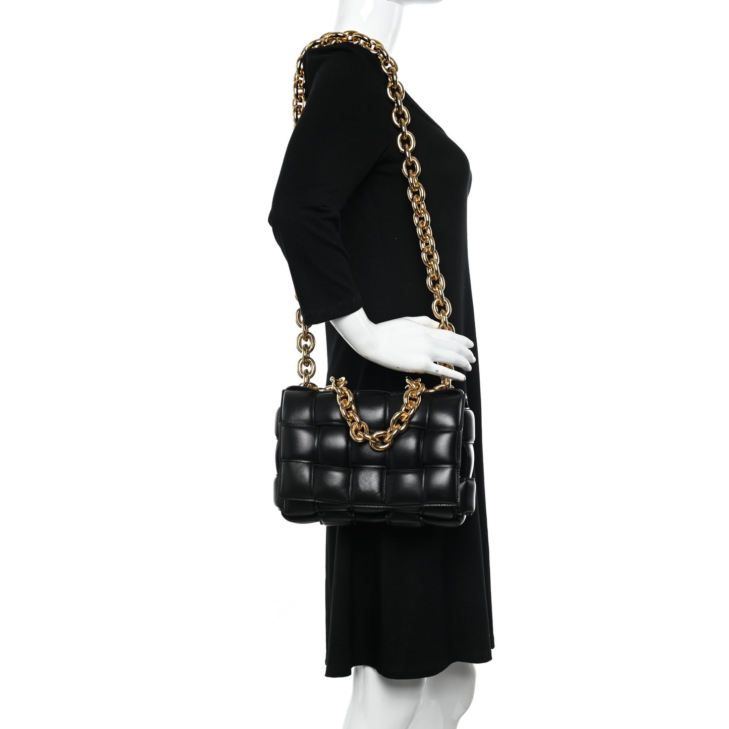 Lambskin Maxi Intreccio Padded Chain Cassette Crossbody Bag Black