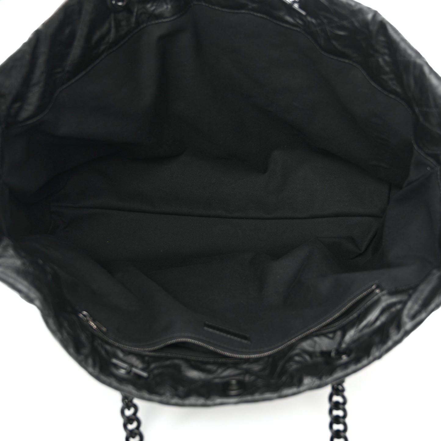 Crushed Calfskin Quilted Matte Black Hardware Large Crush Carry All Tote Bag Black