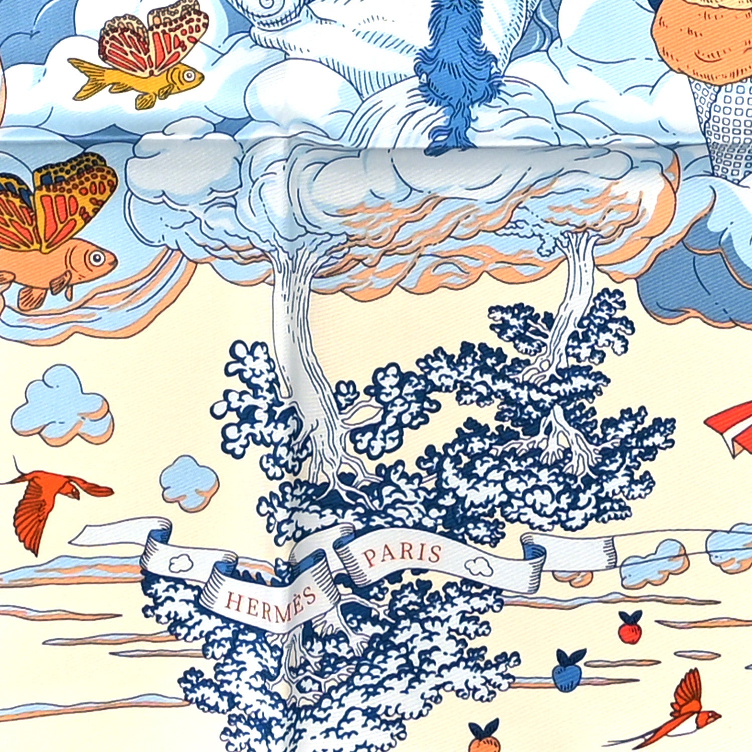 Hermes Silk Sur Mon Nuage Scarf 90 Creme Bleu Clair 2 of 3