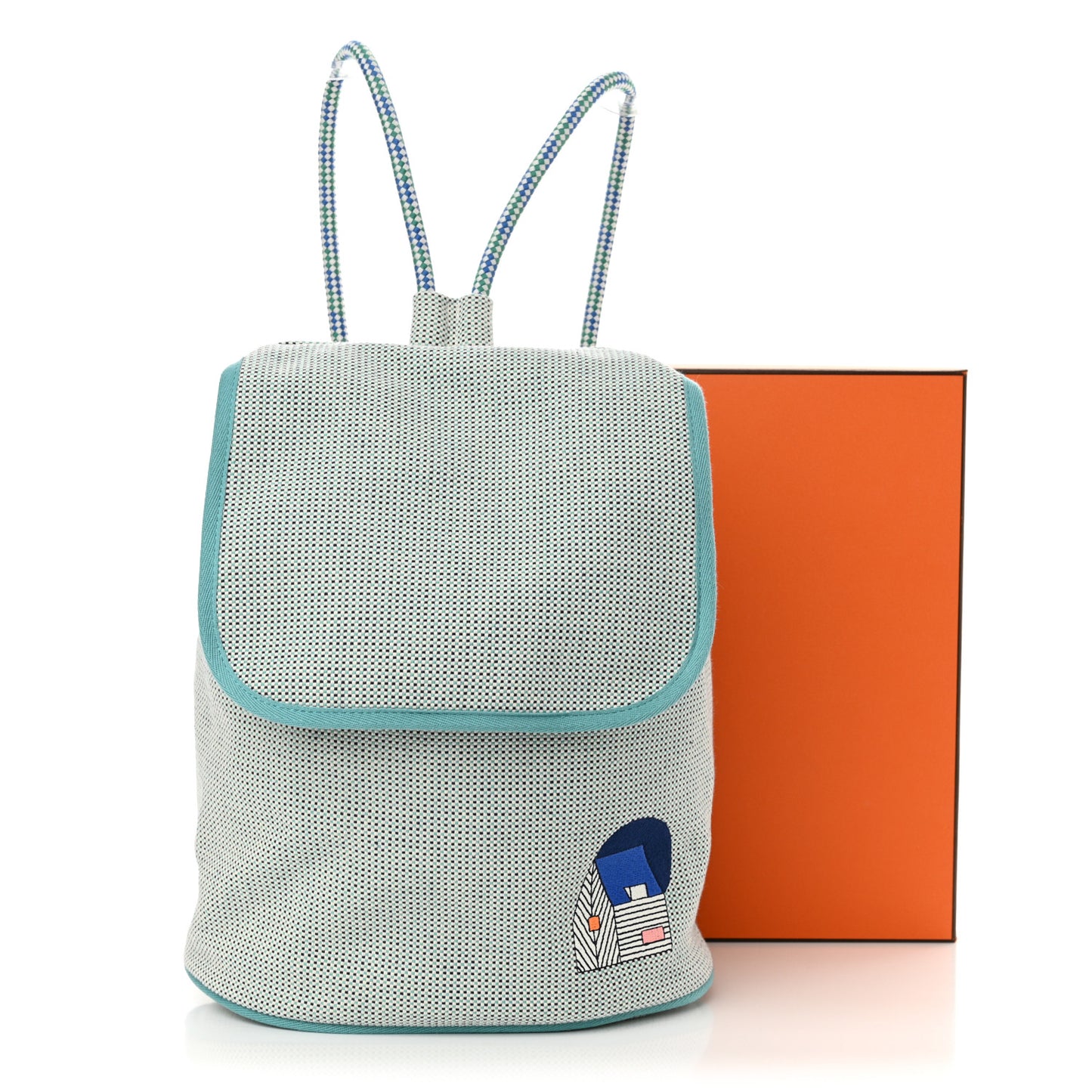 H Canvas Embroidered Les Cabanes Backpack Marine Menthe