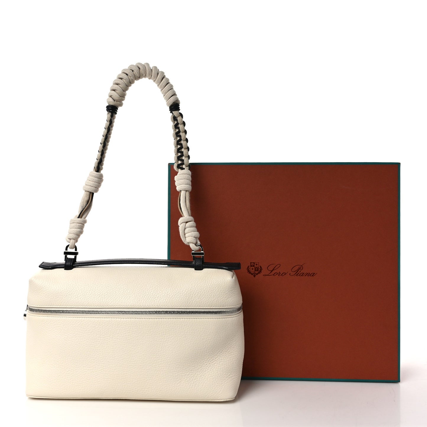 Grained Calfskin Braided L27 Extra Pocket Pouch Whisper White Blue Marine