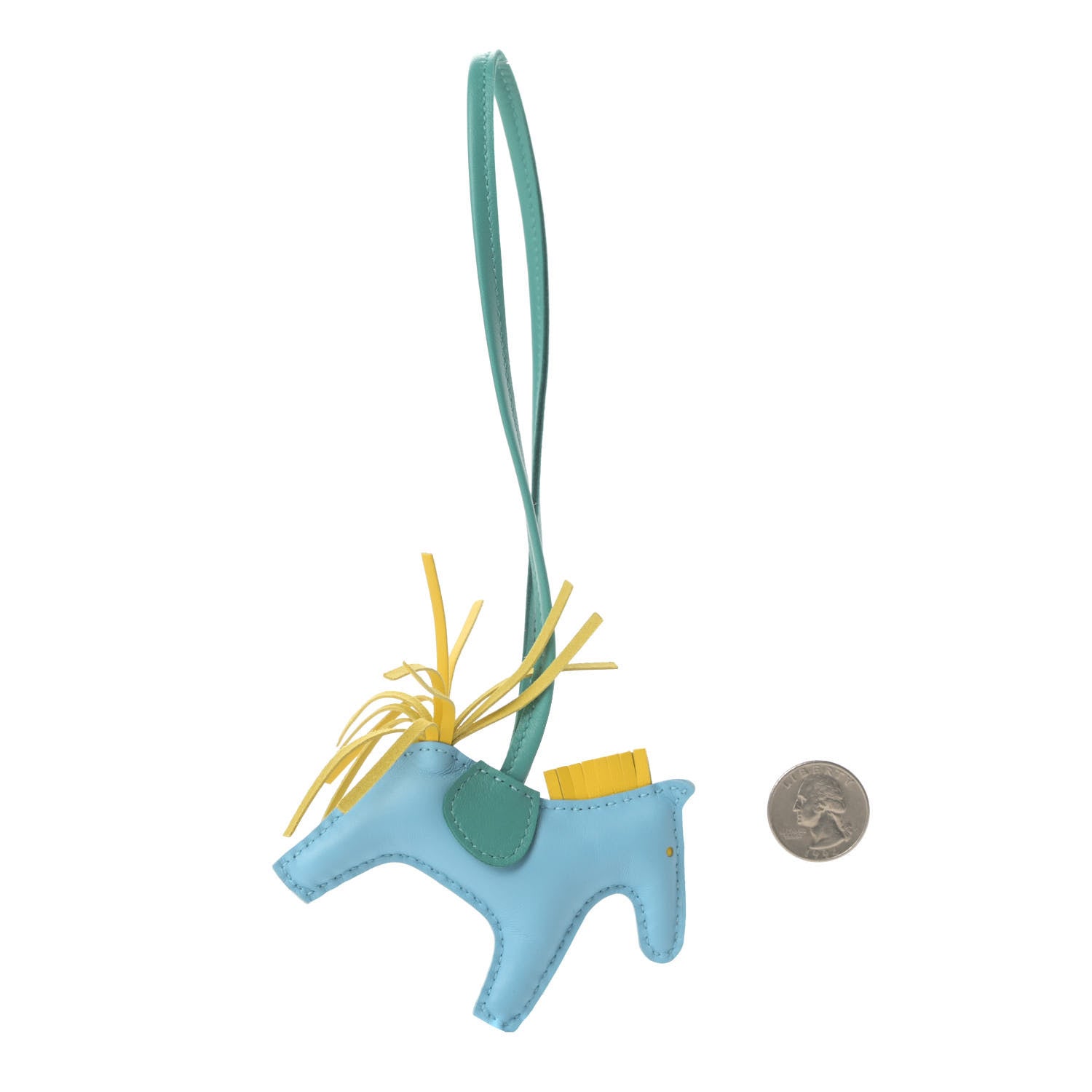 Hermes Milo Lambskin Grigri Rodeo Horse Bag Charm PM Bleu Celeste Lime Malachite 2 of 5