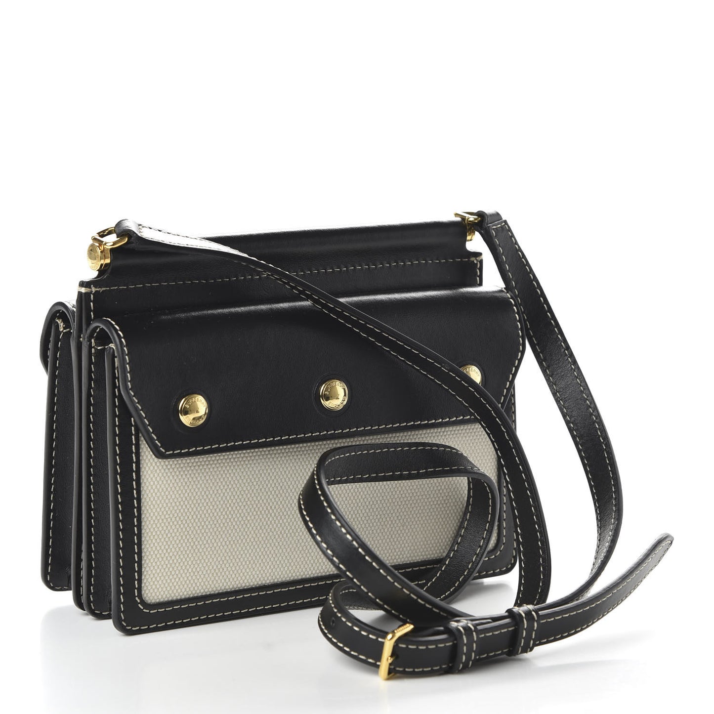 Smooth Calfskin Canvas Horseferry Print Mini Title Bag with Pocket Black