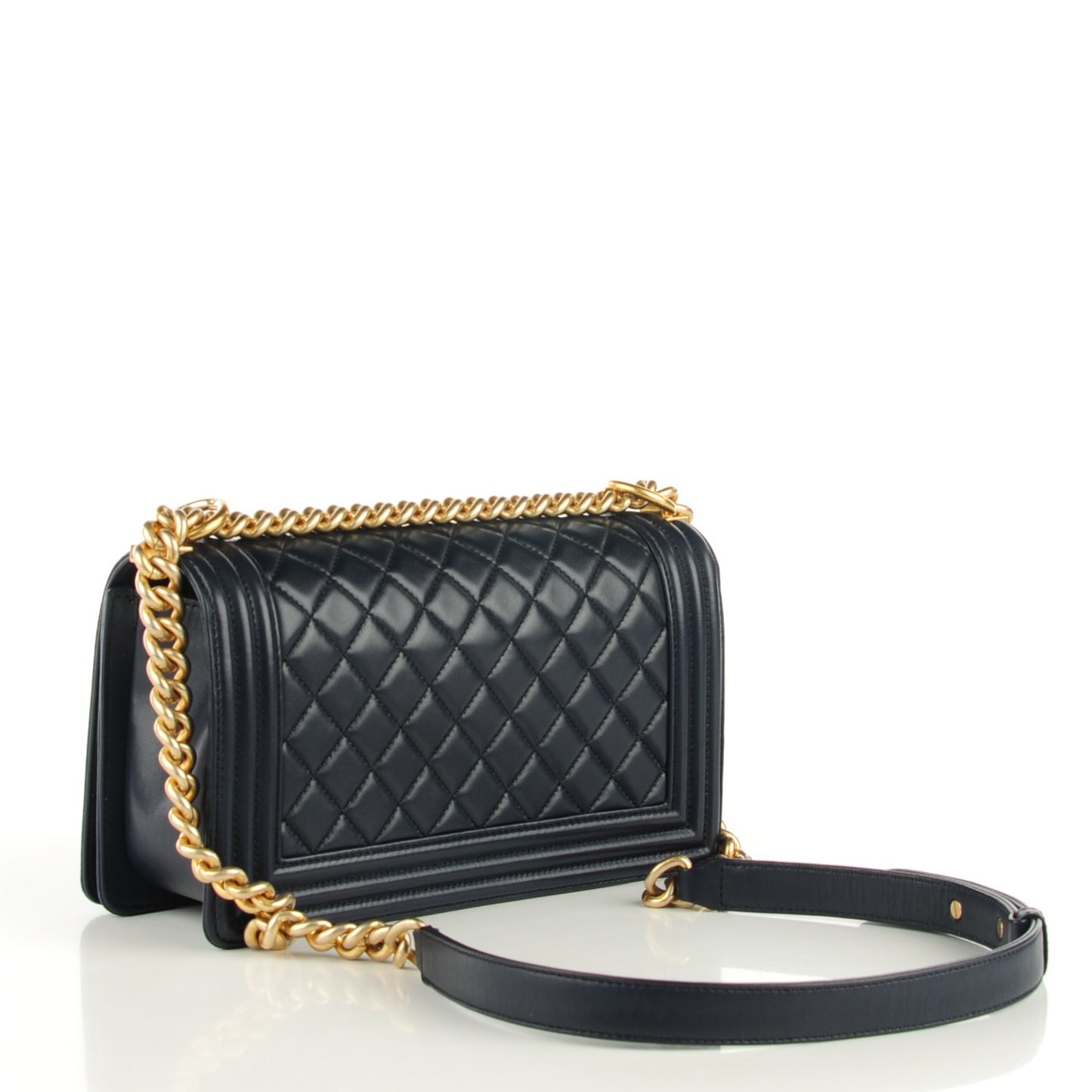 Lambskin Quilted Medium Boy Flap Dark Navy