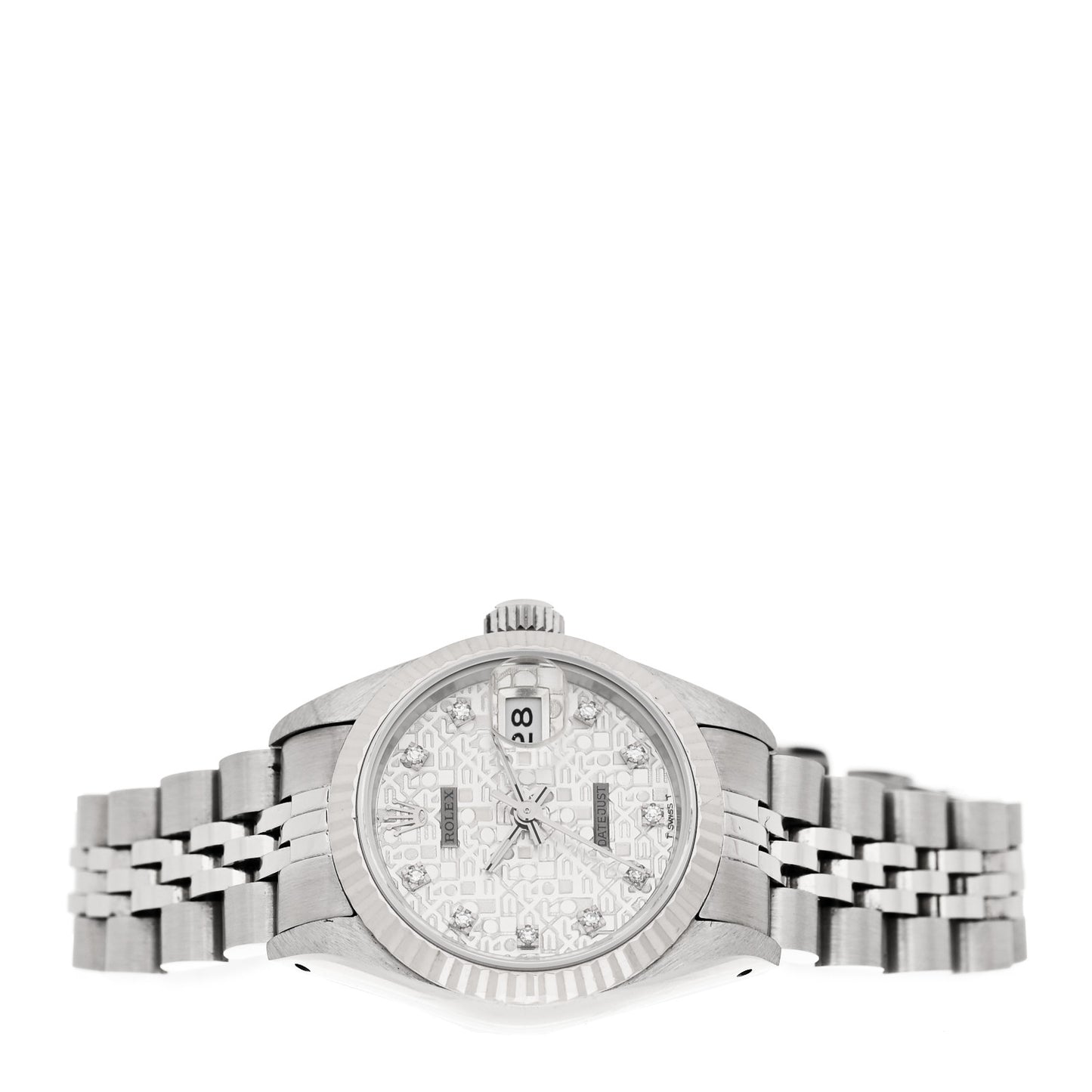 Stainless Steel 18K White Gold Diamond 26mm Oyster Perpetual Datejust Watch Silver Jubilee 69174
