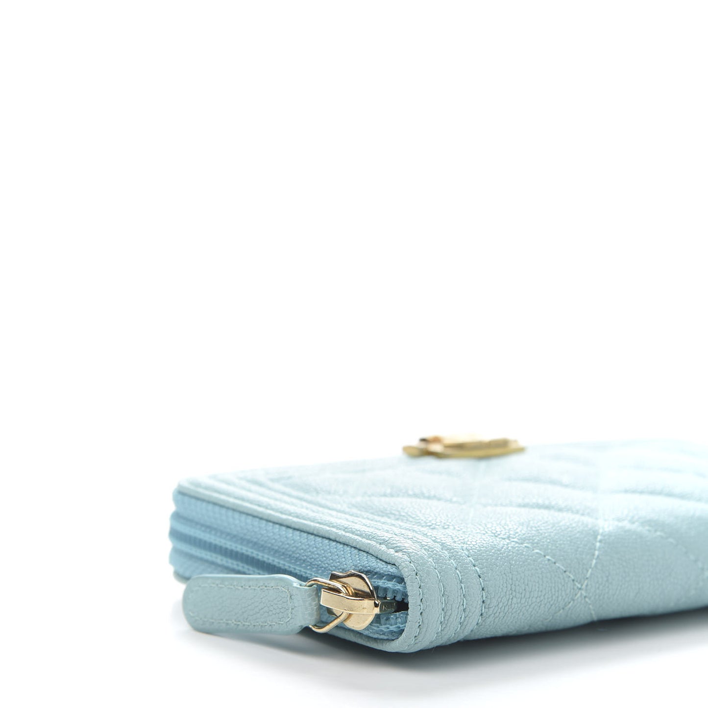 Caviar Quilted Small Boy Zip Around Wallet Light Blue