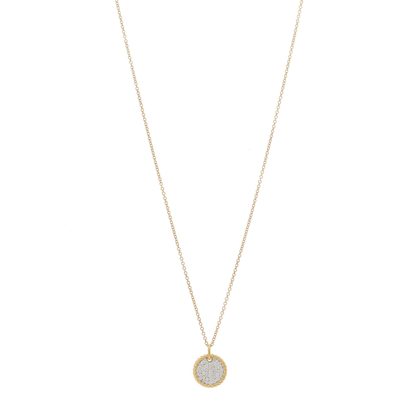 18K Yellow Gold Diamond Cable Collectibles Pave Charm Pendant Necklace