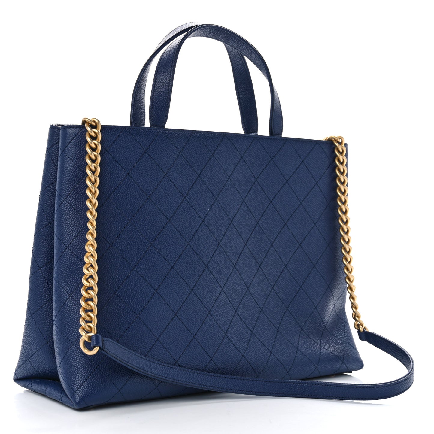 Caviar Stitched Large Shopping Tote Bag Blue