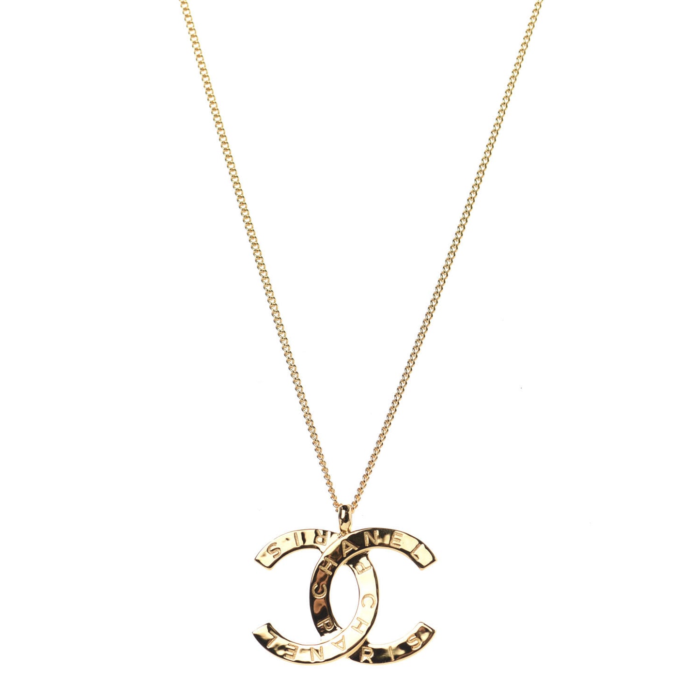 Metal CC Paris Button Necklace Gold