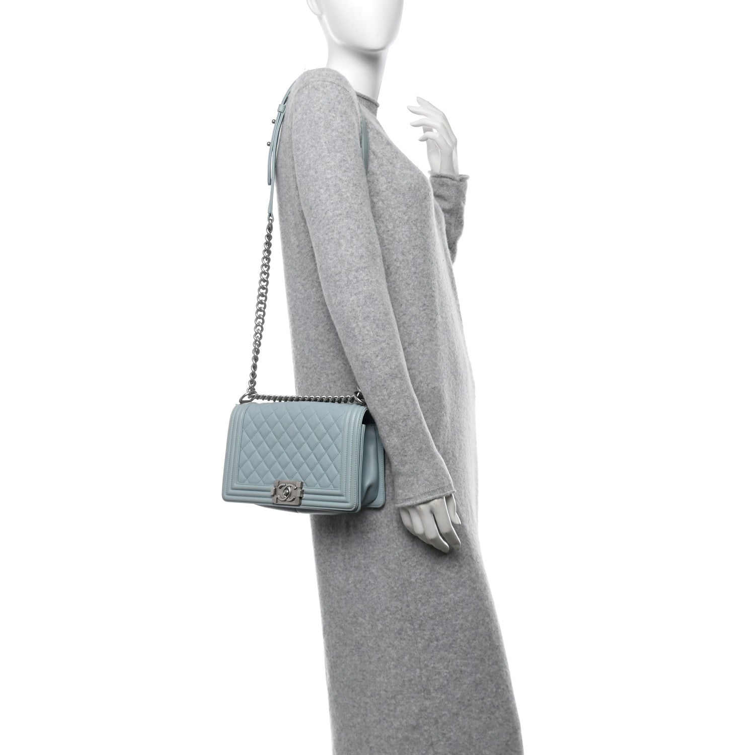 Chanel Calfskin Quilted Medium Boy Flap Light Blue 2 of 12