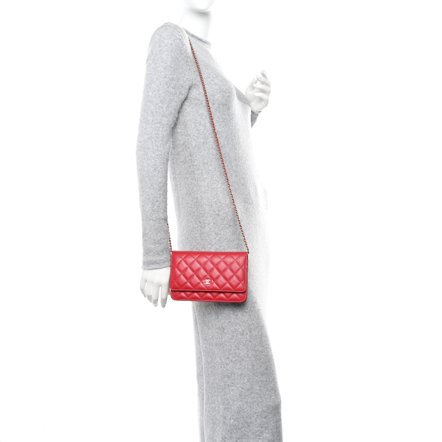 Caviar Quilted Wallet on Chain WOC Red