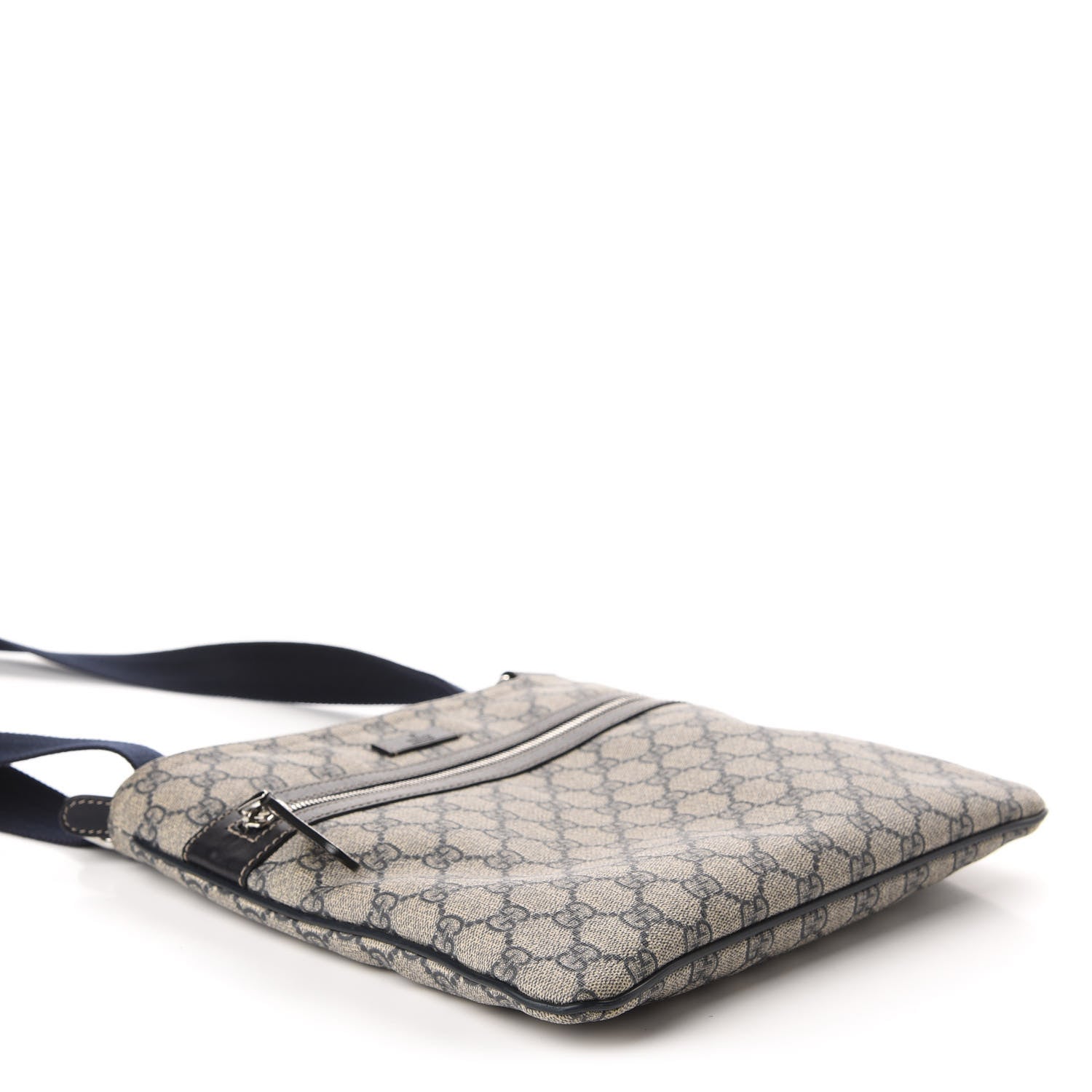 Gucci GG Supreme Monogram Small Flat Side Zip Messenger Bag Beige Blue 3 of 11