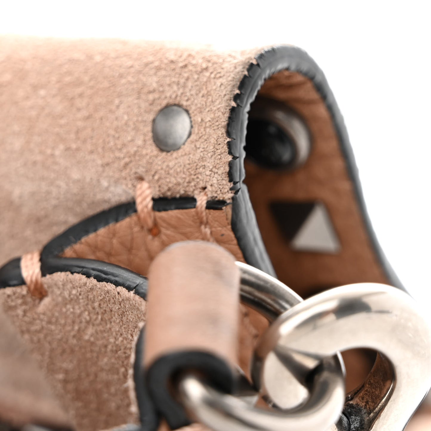 Grained Calfskin Onyx Guitar Strap Rockstud Rolling Shoulder Flap Messenger Bag Soft Noisette