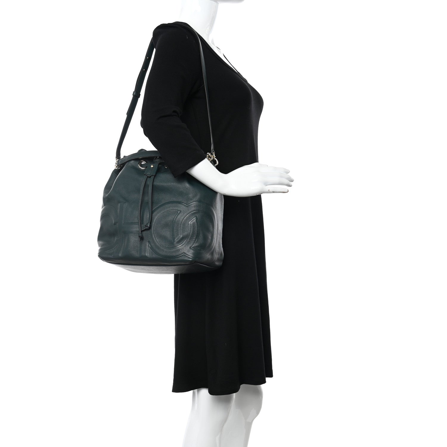 Jimmy Choo Calfskin Juno Bucket Bag Forest Green 2 of 9