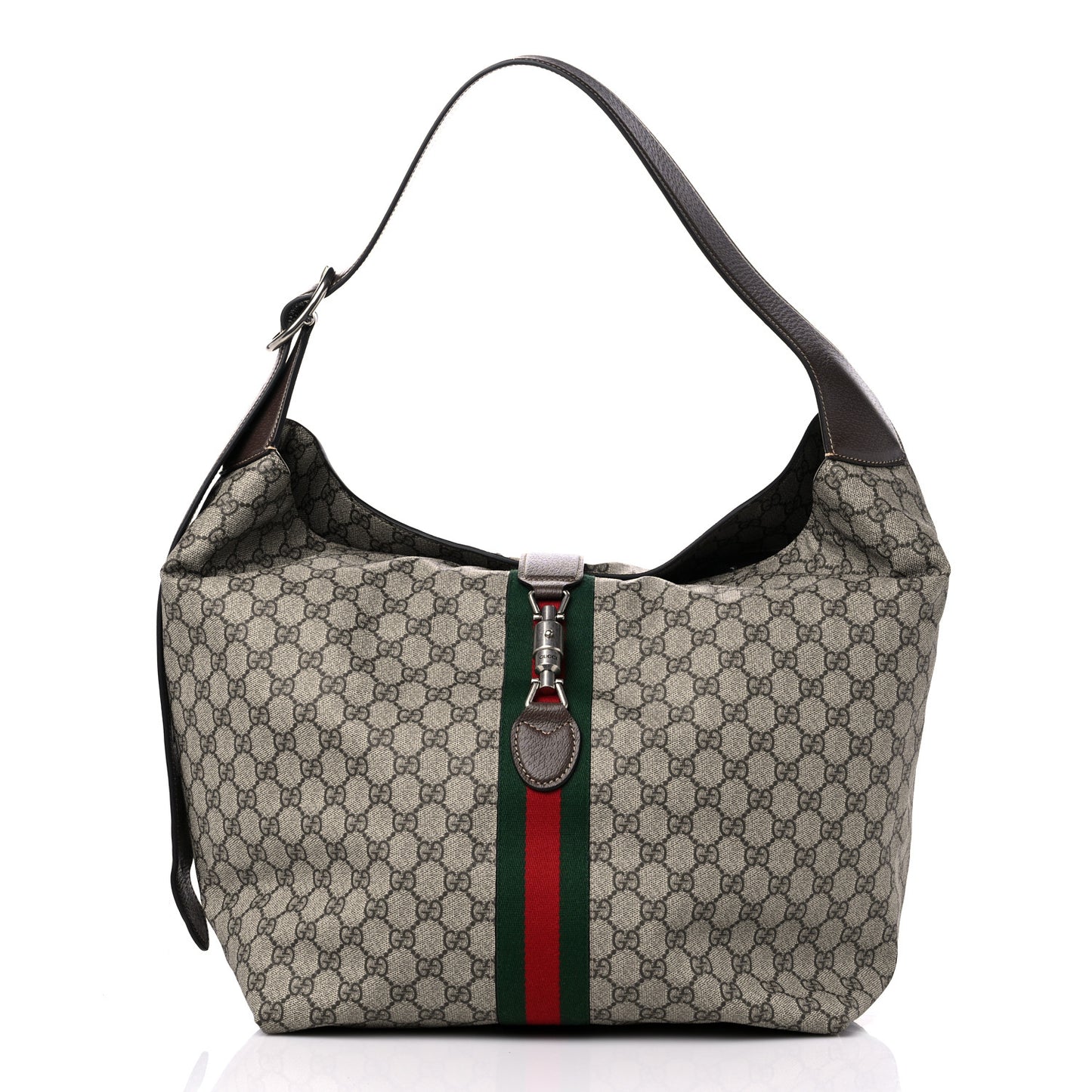 Tender GG Supreme Monogram Textured Dollar Calfskin Web Medium Jackie 1961 Crossbody Bag Beige Ebony New Acero