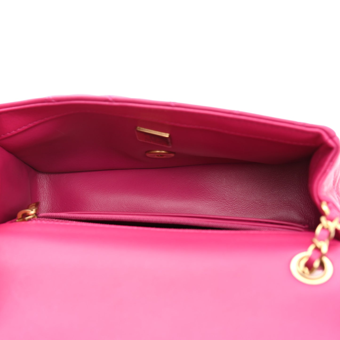 Lambskin Quilted Mini Rectangular Pearl Crush Flap Fuchsia