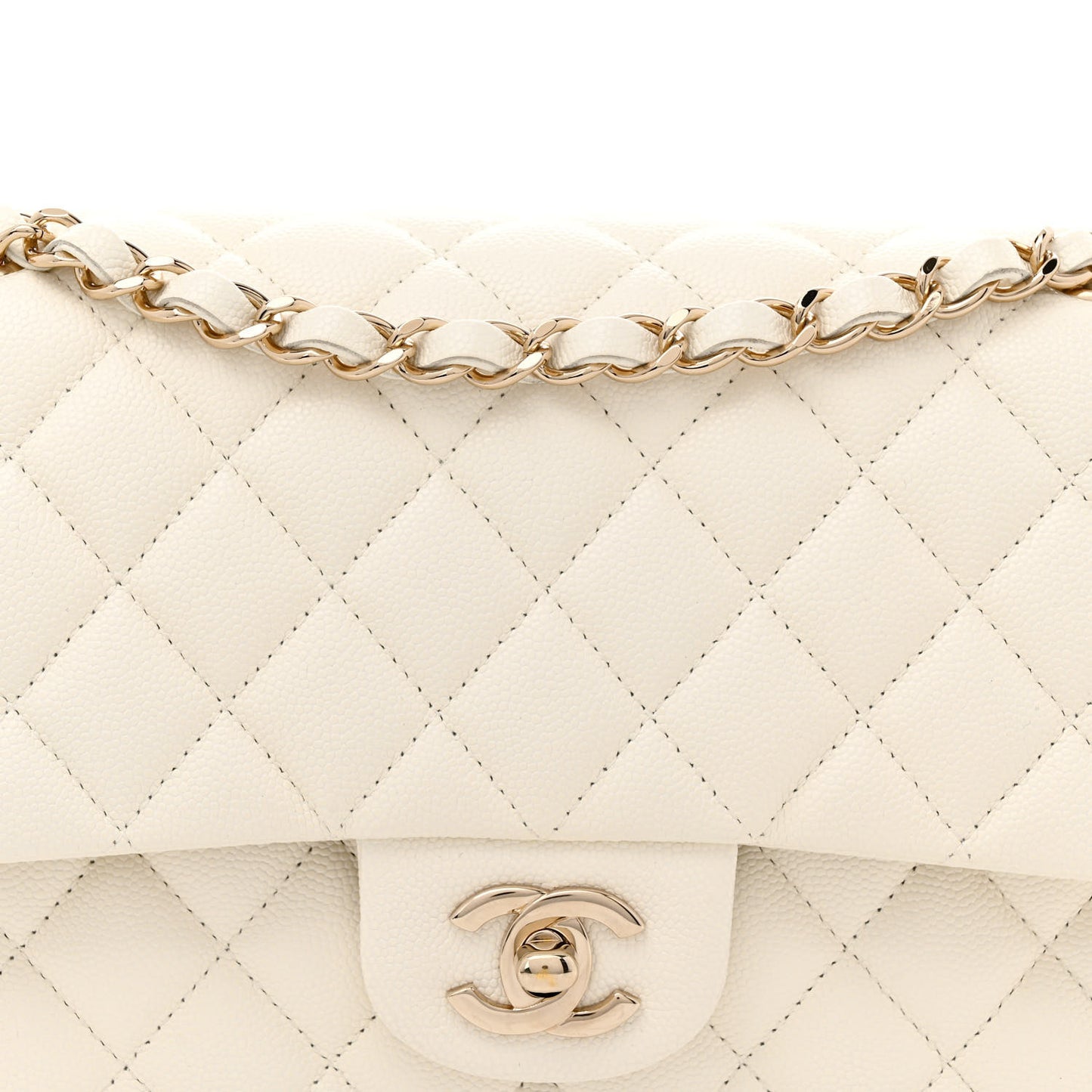 Caviar Quilted Medium Double Flap White