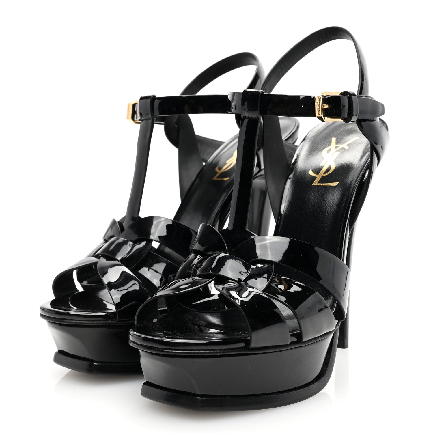 Saint Laurent Patent Tribute 105 Platform Sandals 38 Black 2 of 7