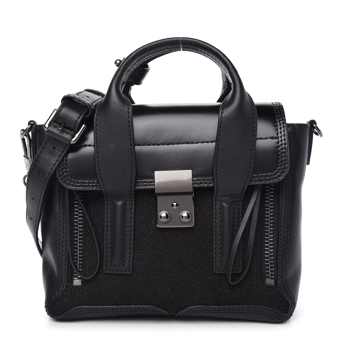 Smooth Calfskin Glitter Mini Pashli Satchel Black