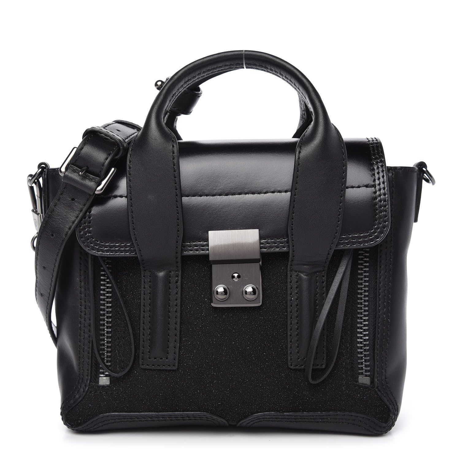 3.1 Phillip Lim Smooth Calfskin Glitter Mini Pashli Satchel Black 1 of 8