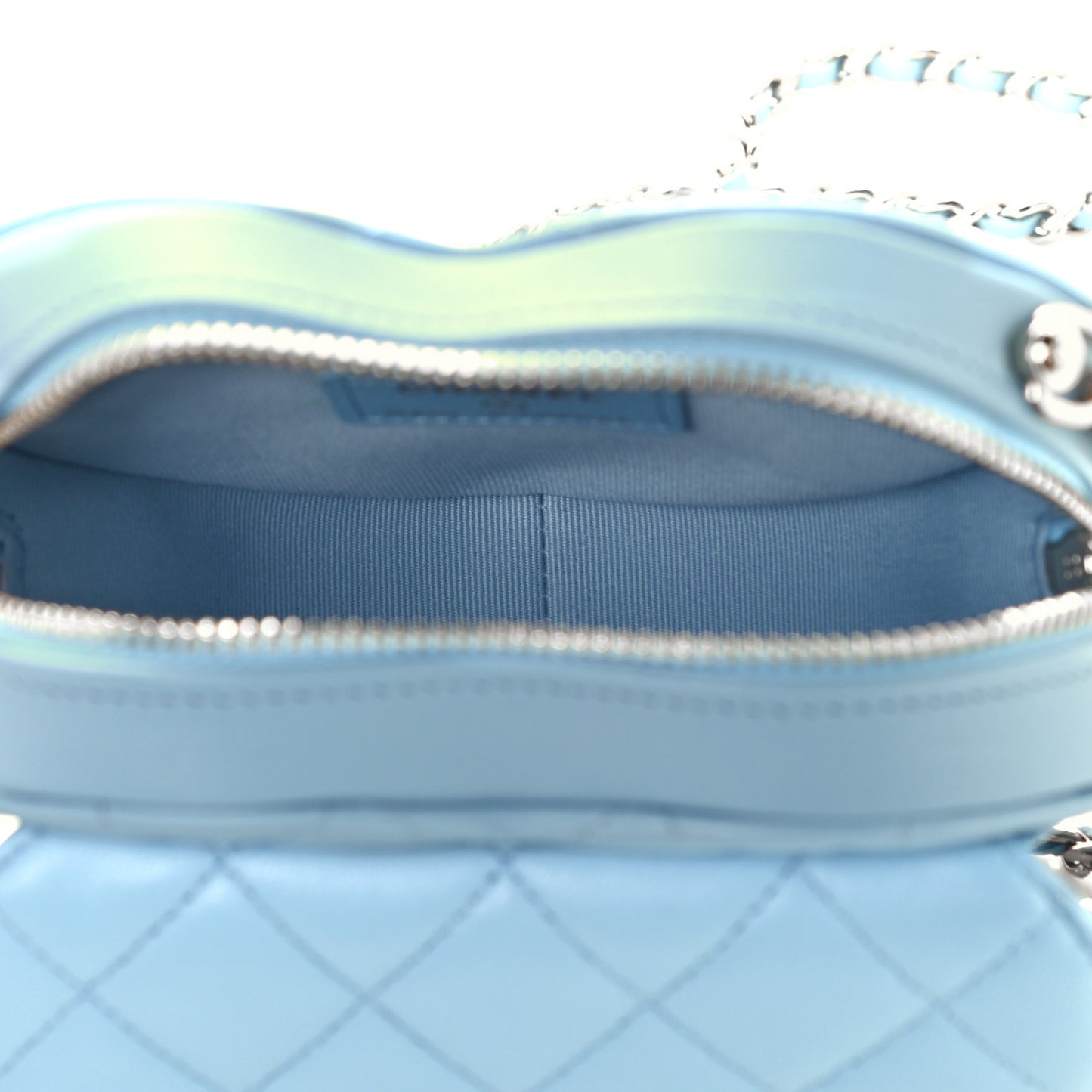Lambskin Quilted CC In Love Heart Clutch With Chain Light Blue