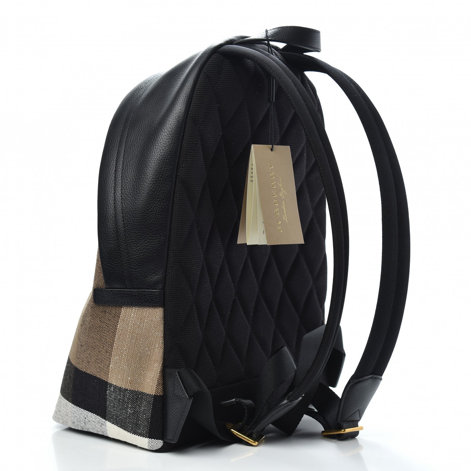 Burberry Mega Check Calfskin Abbeydale Simple Backpack Black Camel 2 of 8