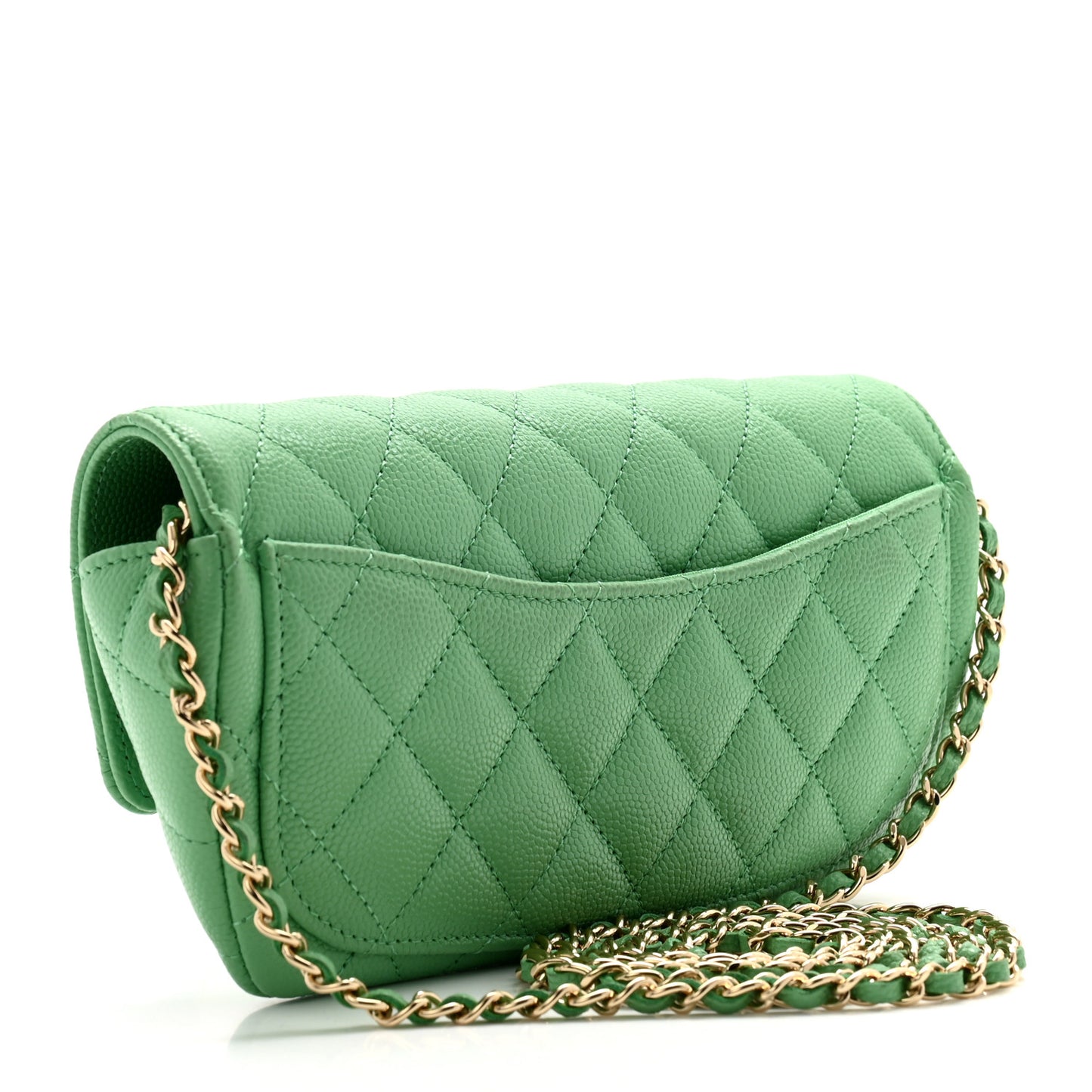 Caviar Quilted Glasses Case With Chain Green