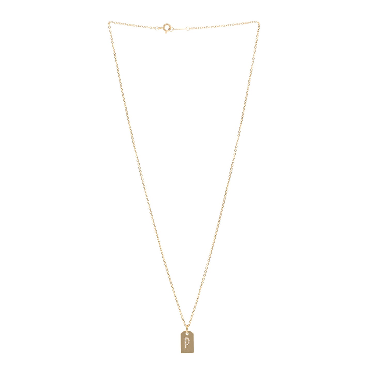 18K Yellow Gold Diamond Letter P Tag Pendant Necklace