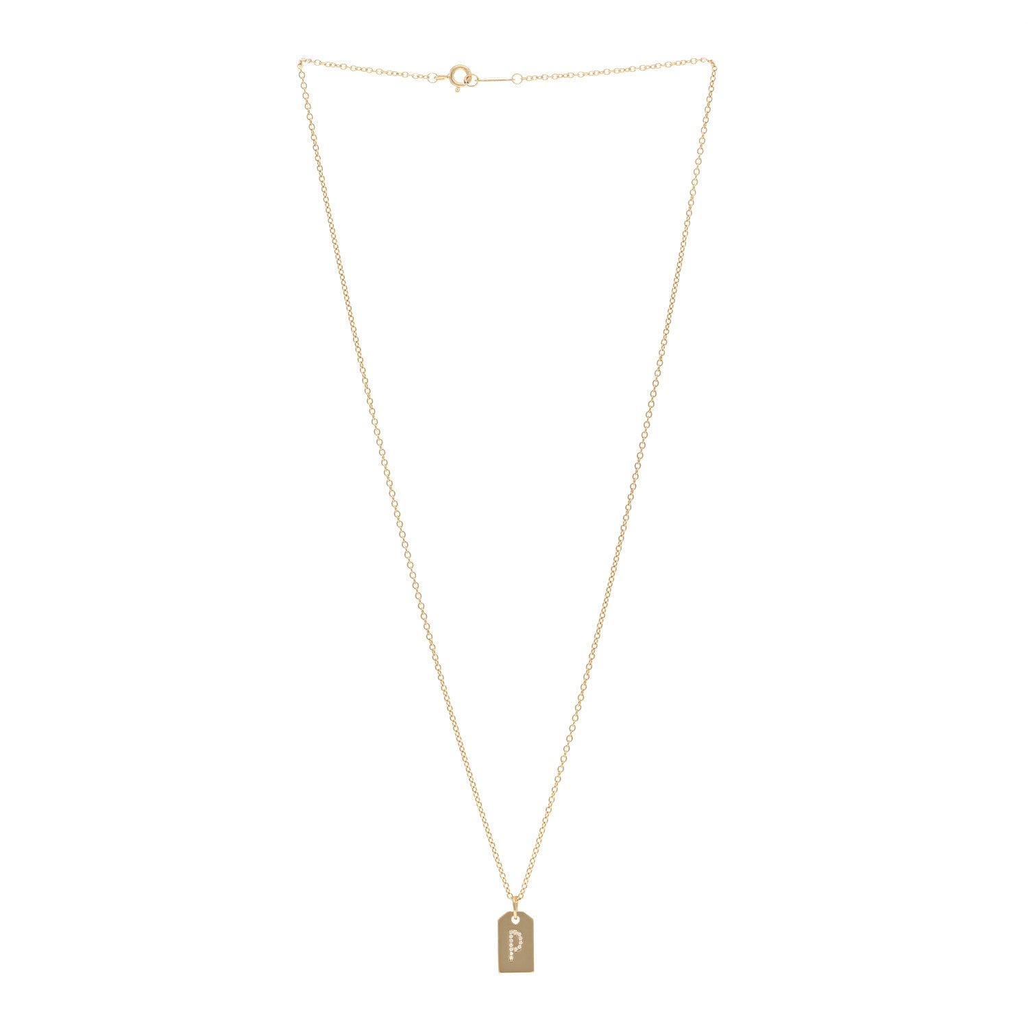 Tiffany 18K Yellow Gold Diamond Letter P Tag Pendant Necklace 3 of 4