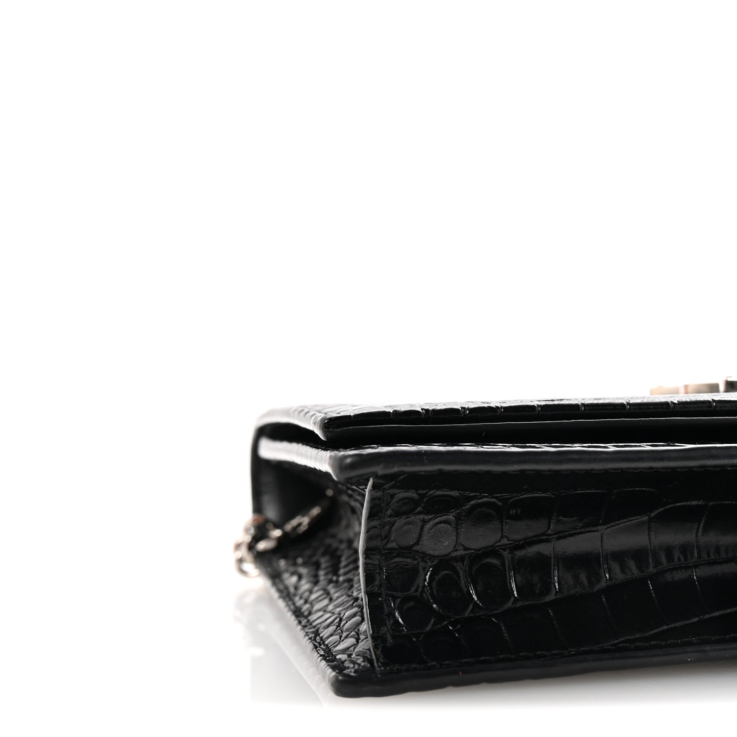 Calfskin Crocodile Embossed Kate Monogram Tassel Chain Wallet Black