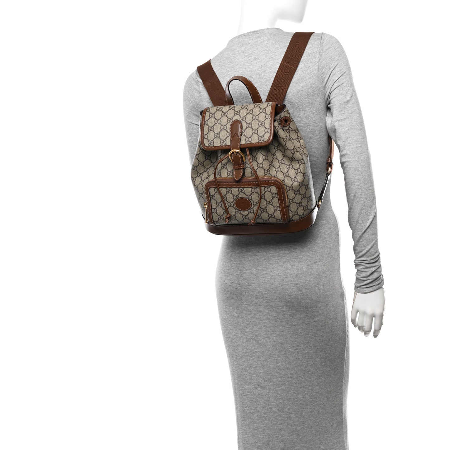 GG Supreme Monogram Azalea Calfskin Retro Interlocking G Buckle Backpack Beige Ebony Brown Sugar