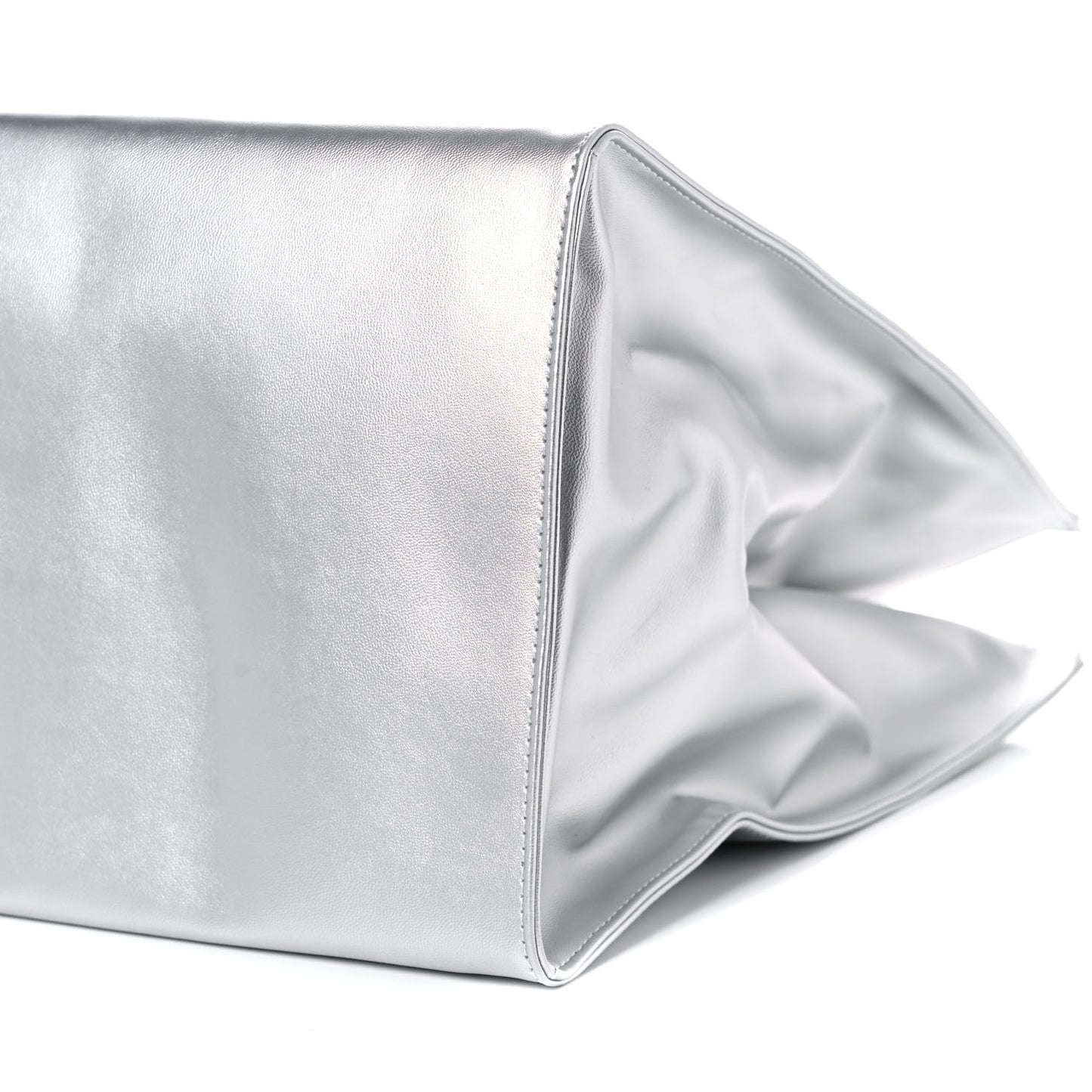 Metallic Vegan Leather Large Shopping Bag Silver