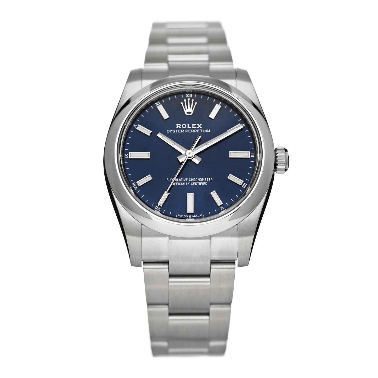 Stainless Steel 34mm Oyster Perpetual Watch Bright Blue 124200