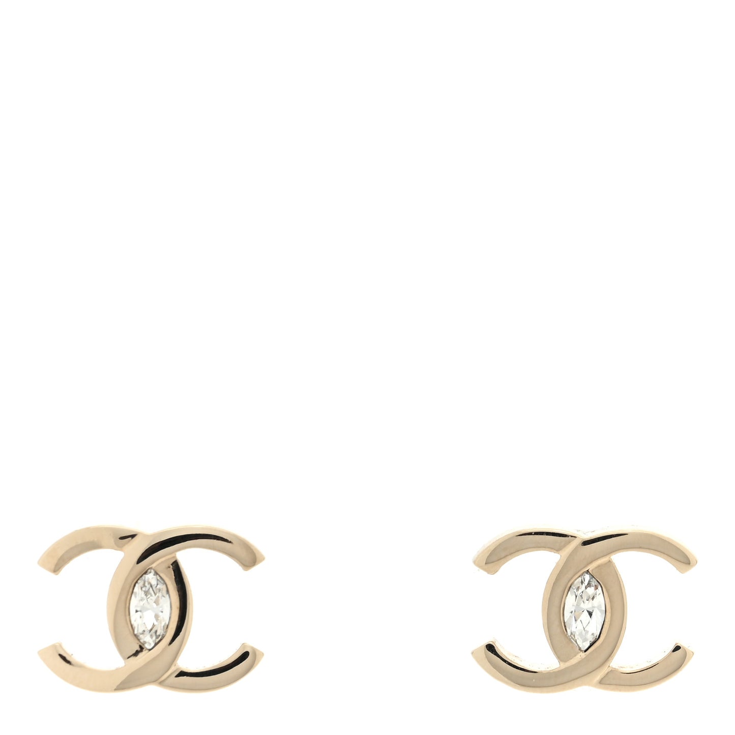Metal Crystal CC Marquise Earrings Light Gold