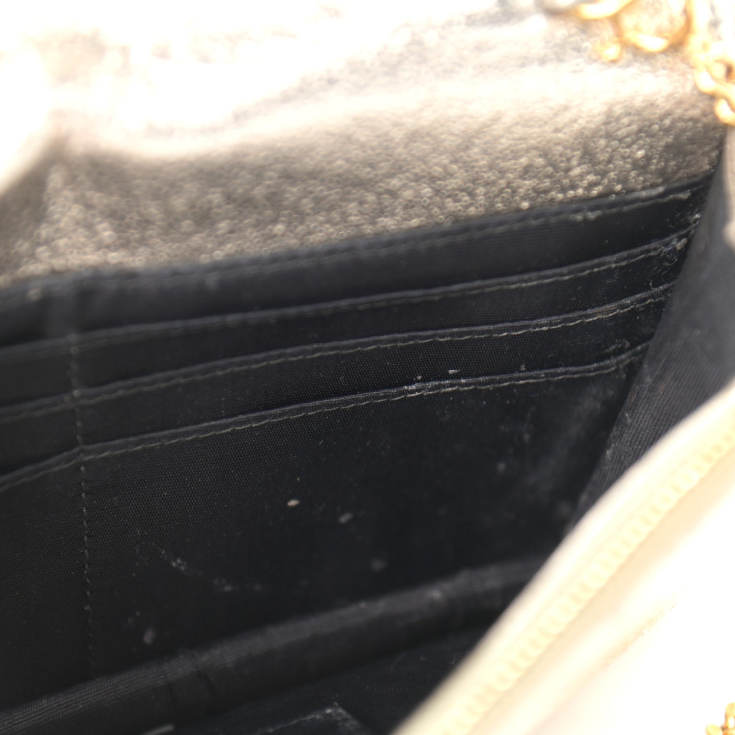 Metallic Crackled Calfskin Matelasse Chevron Monogram Envelope Chain Wallet Gold