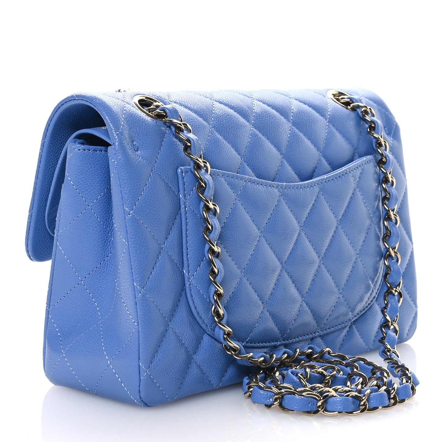Caviar Quilted Small Double Flap Light Blue