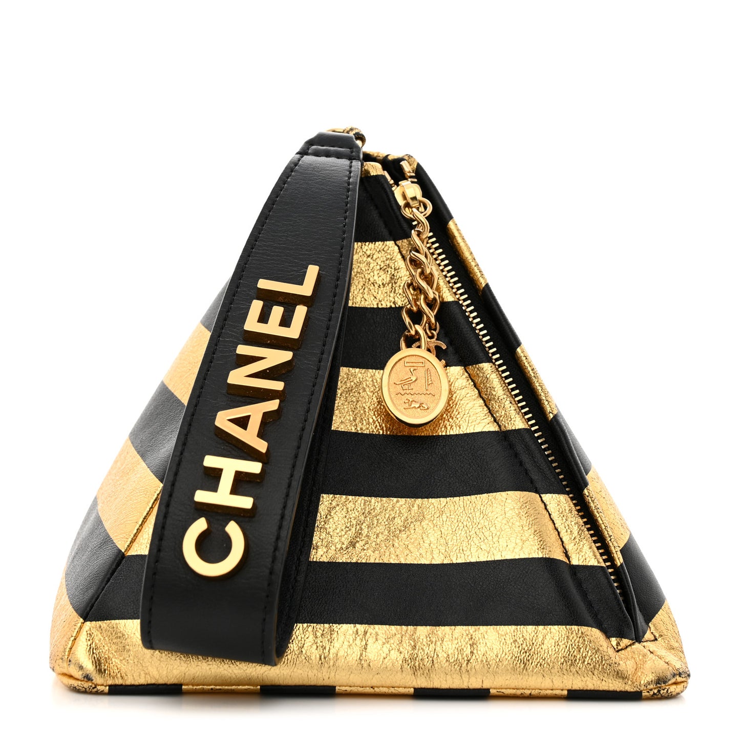Metallic Lambskin CC Kheops Pyramid Bag Gold Black