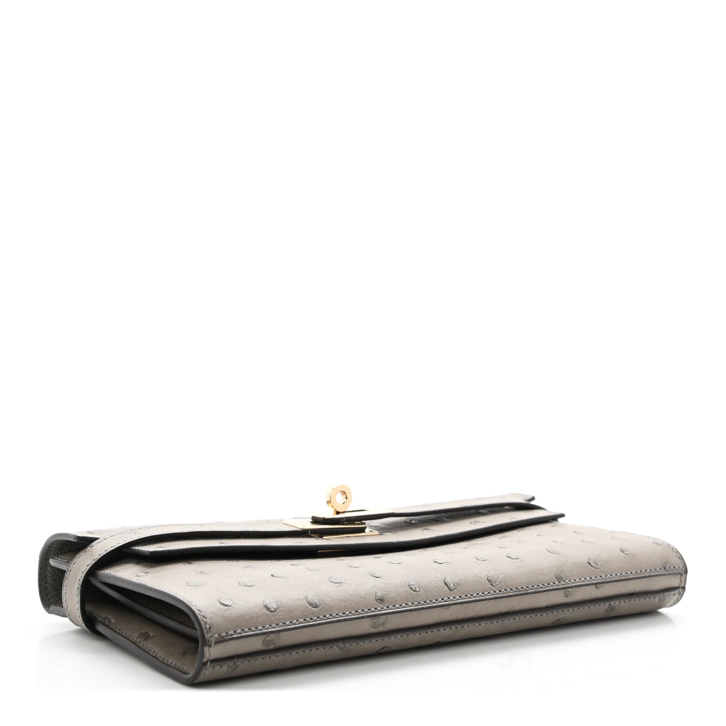 Ostrich Kelly Longue Wallet Gris Tourterelle