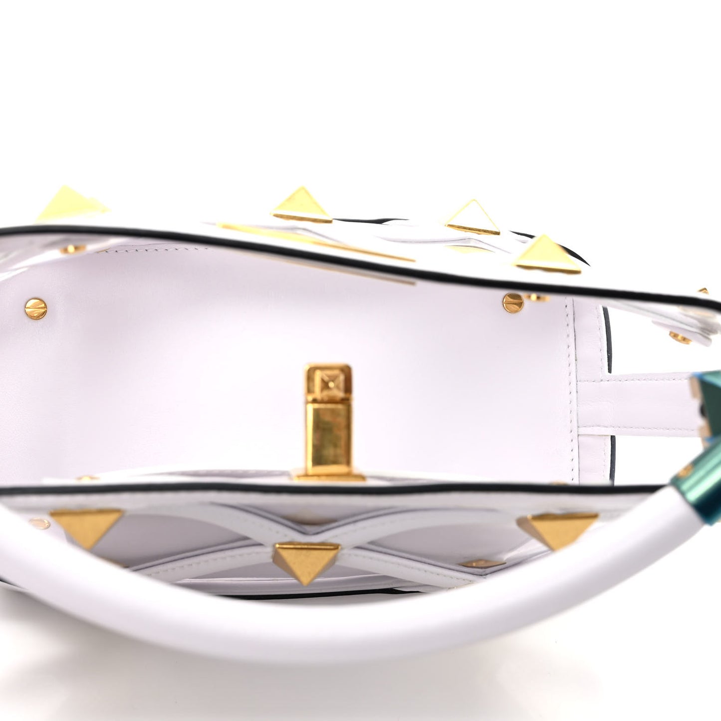 PVC Calfskin Small Roman Stud The Handle Bag Trasparente Optic White
