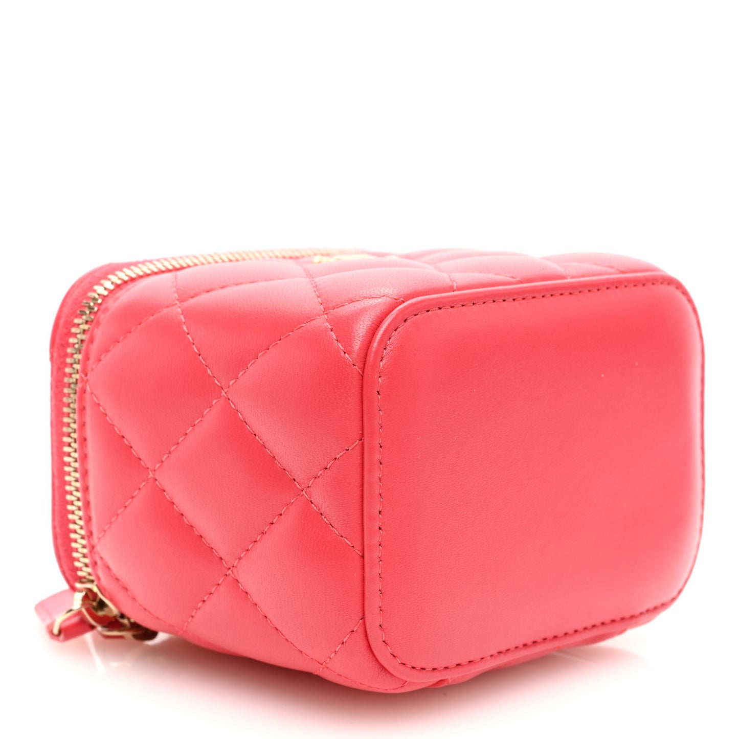 Lambskin Quilted Pearl Crush Mini Vanity Case With Chain Dark Pink