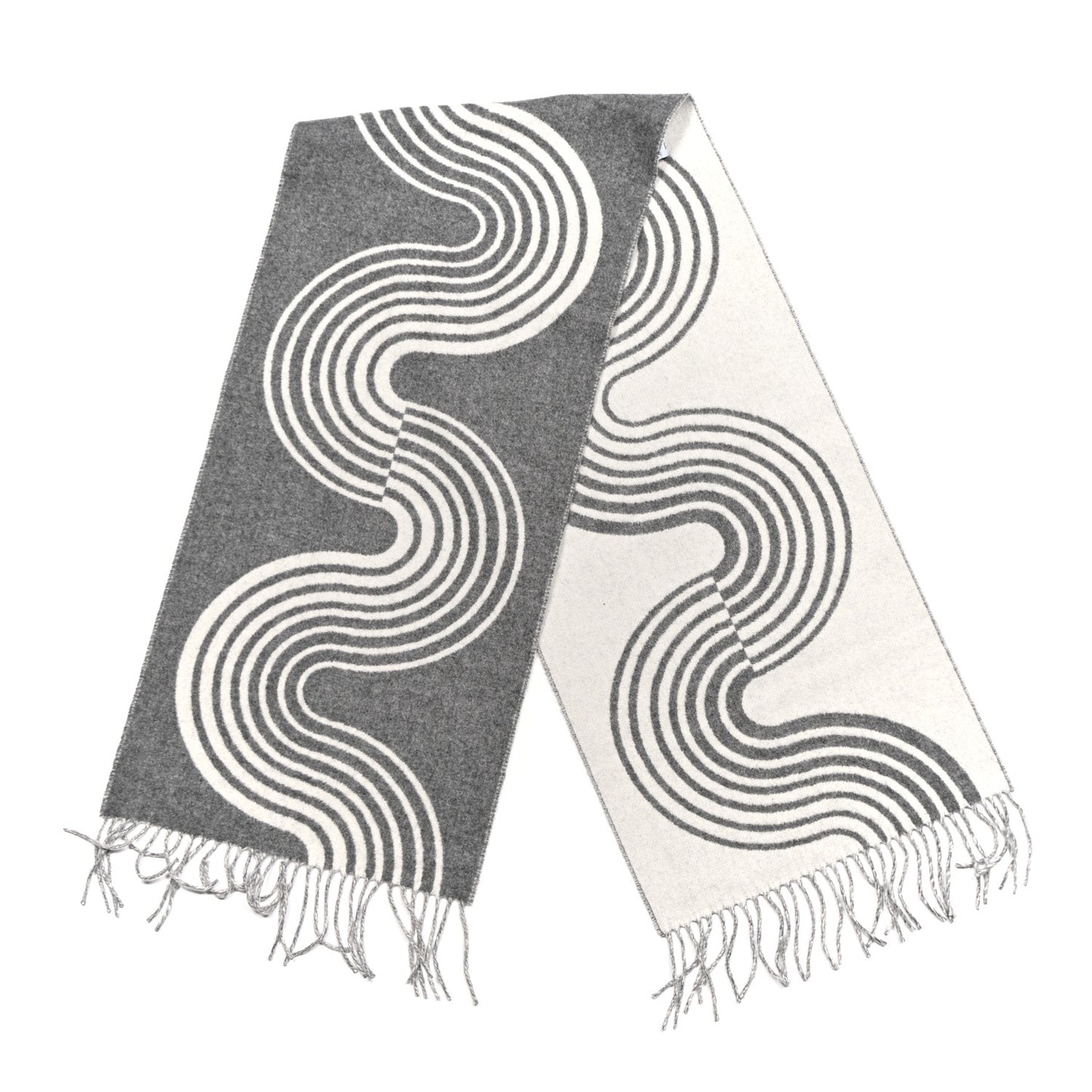 Cashmere Casaque Vague Muffler Gris Flanelle Ivoire