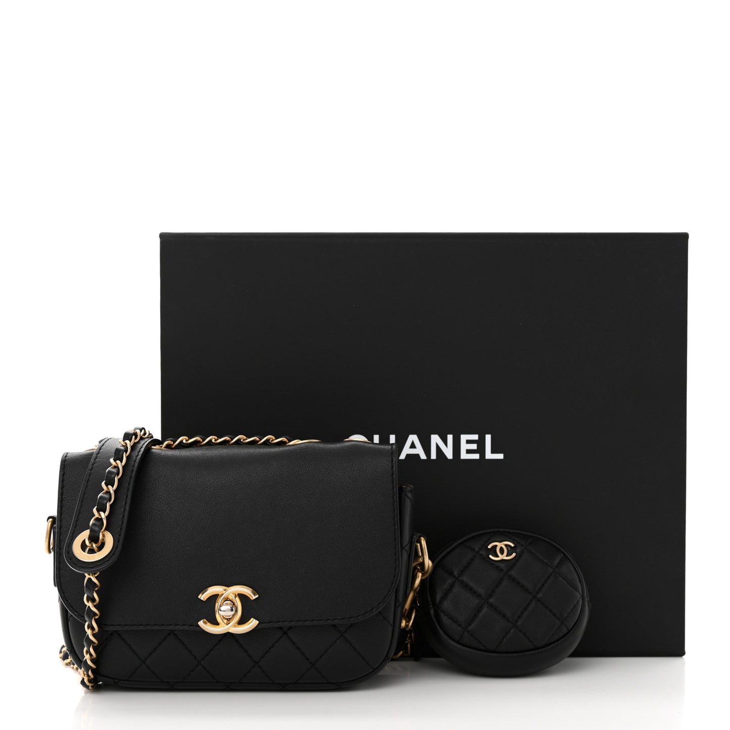 Calfskin Quilted Multi Pouching Flap And Coin Purse Black
