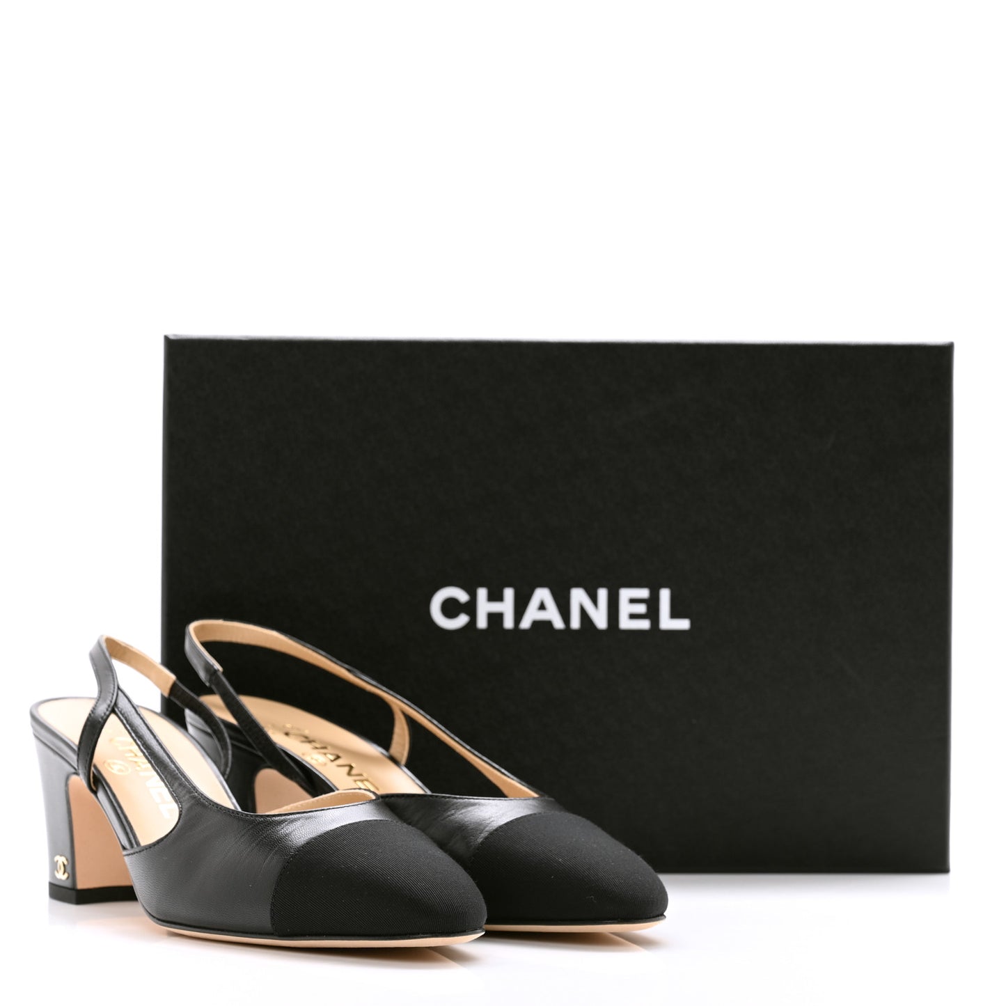 Goatskin Grosgrain Cap Toe CC Slingback Pumps 37.5 Black