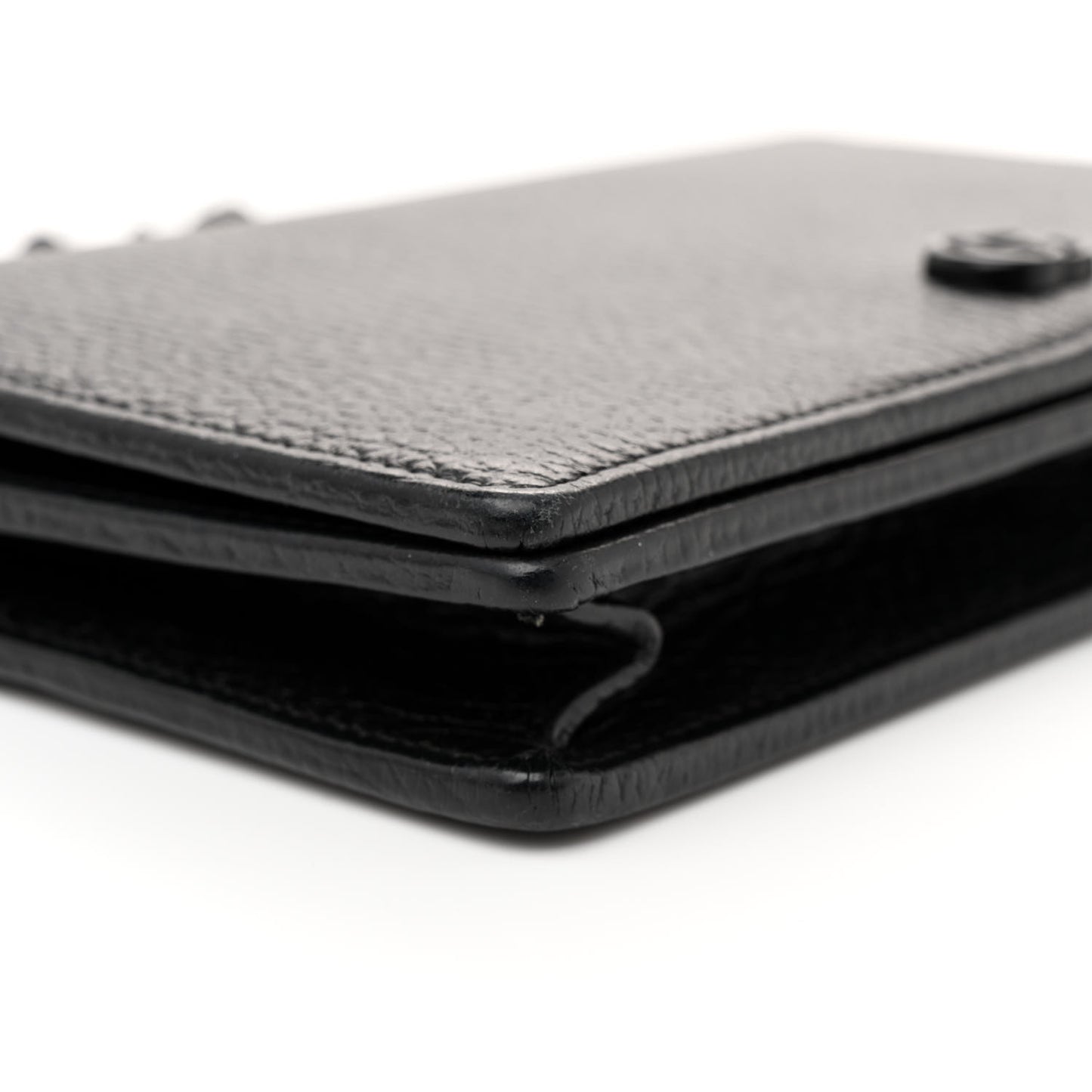 Dollar Calfskin Enamel Monochrome Mini GG Marmont Chain Wallet Black