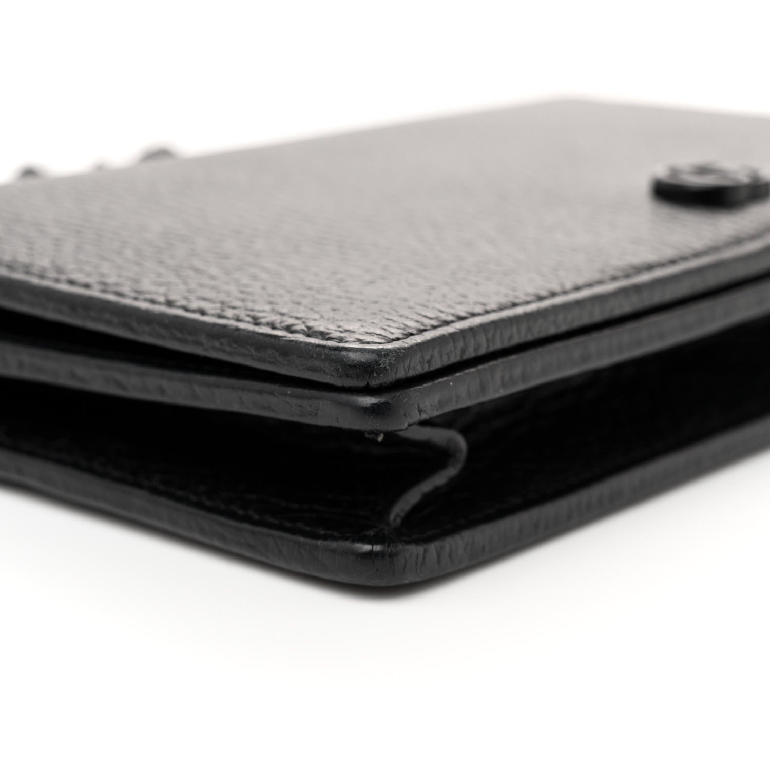Gucci Dollar Calfskin Enamel Monochrome Mini GG Marmont Chain Wallet Black 8 of 11