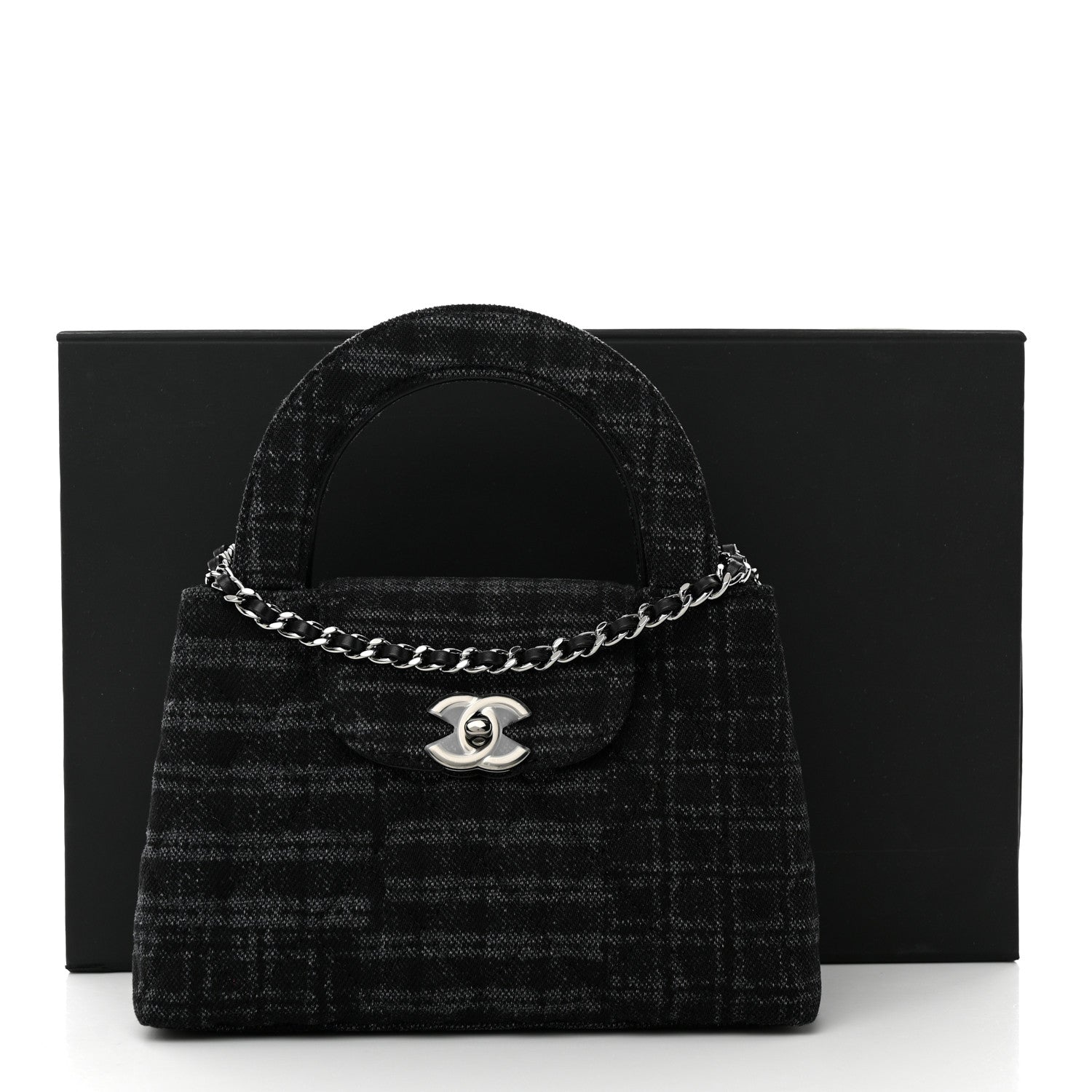 Chanel Printed Denim Quilted Nano Kelly Shopper Black Grey 11 of 11