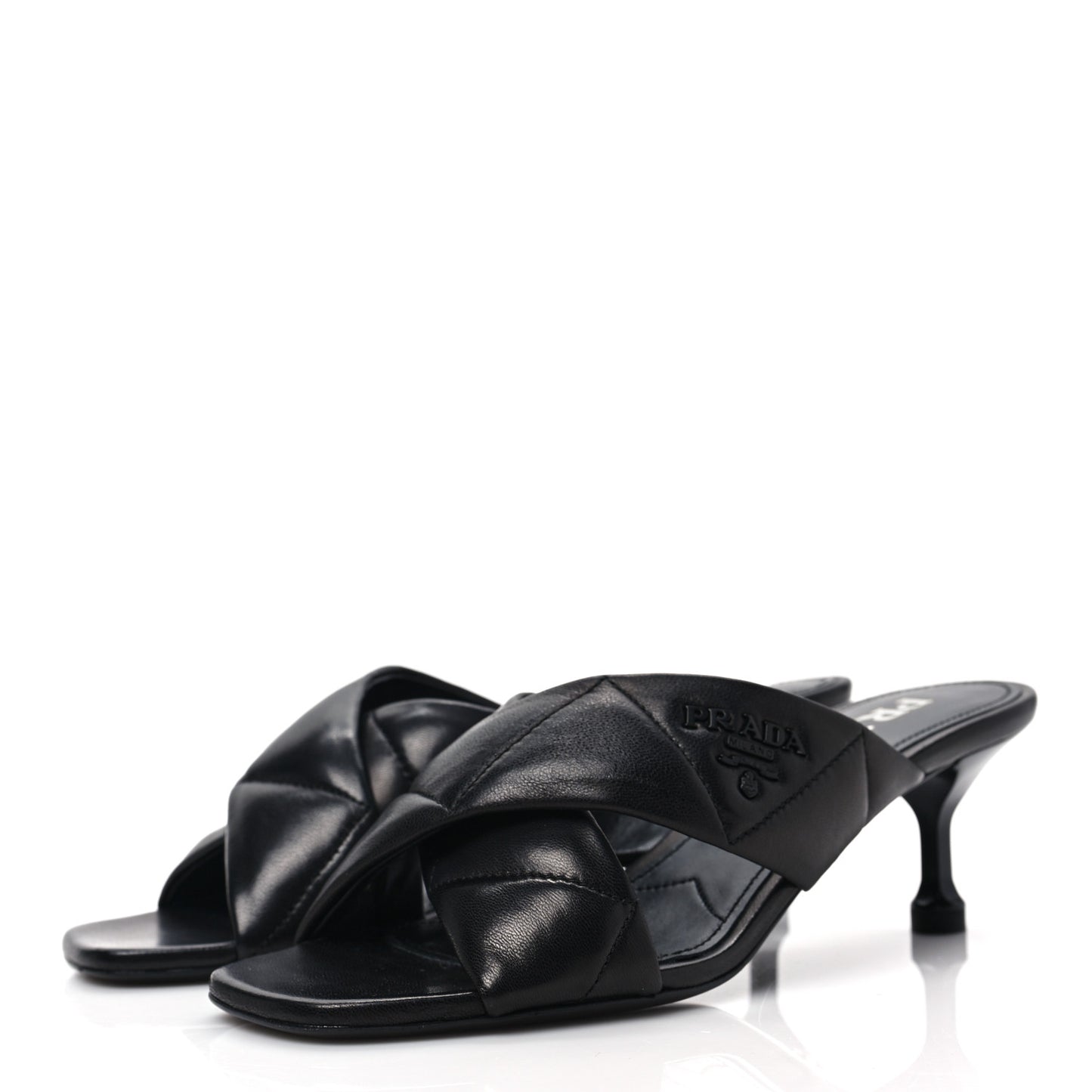 Nappa Logo Quilted Crisscross 55mm Slide Sandals 35.5 Black