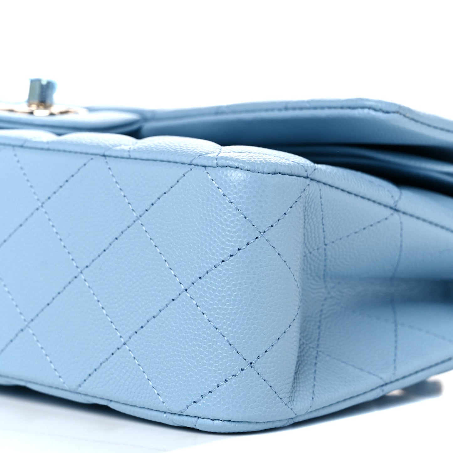 Caviar Quilted Medium Double Flap Light Blue